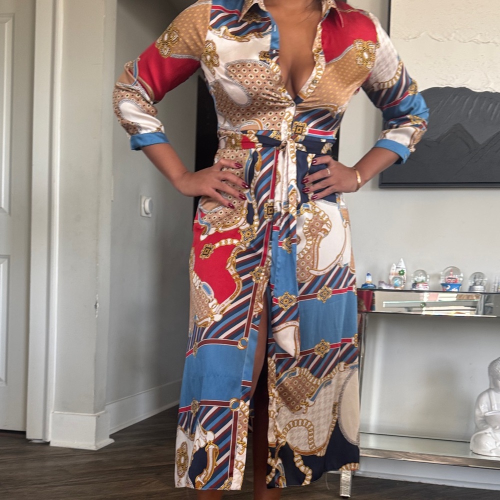 Zara Red and Blue Long Sleeve Dress